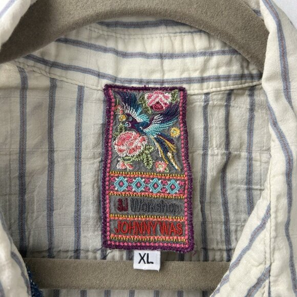Johnny Was 3J Workshop XL Boho Aztec Geometric Embroidered Shirt Long Sleeve - Picture 8 of 16